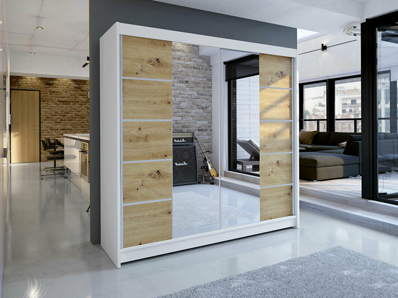 Armadio Closico Cavaris V (Bianco + Rovere Artisan)
