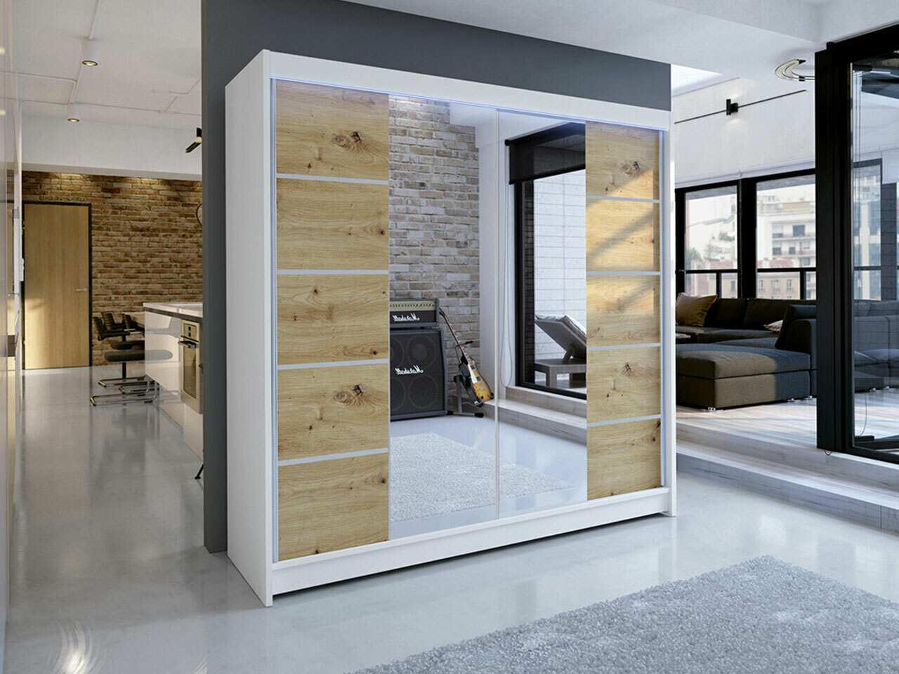 Armadio Closico Cavaris V (Bianco + Rovere Artisan)