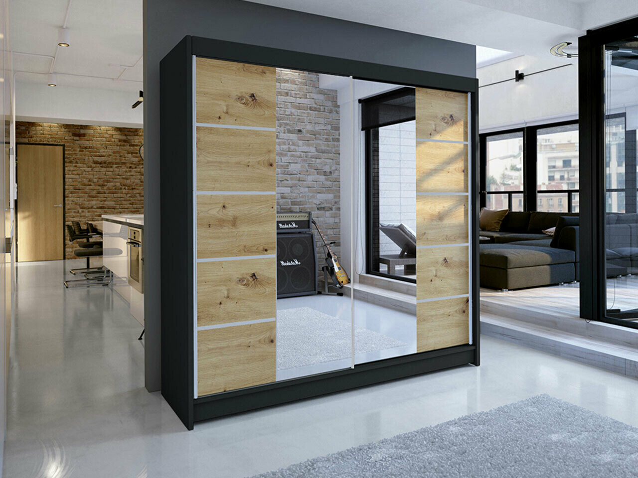 Armadio Closico Cavaris V (Nero + Rovere Artisan)