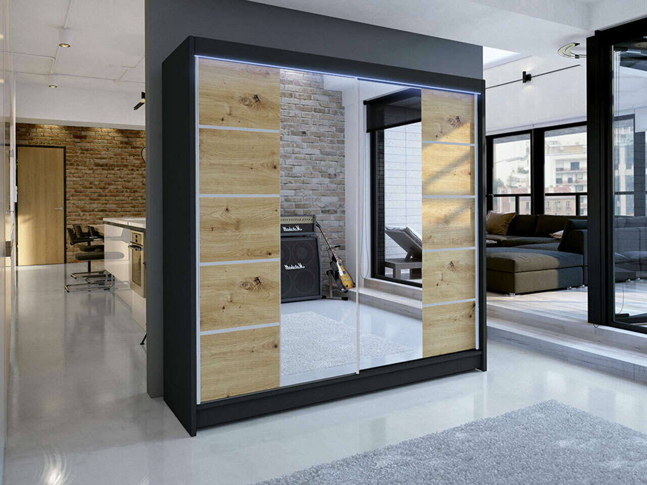 Armadio Closico Cavaris V (Nero + Rovere Artisan)