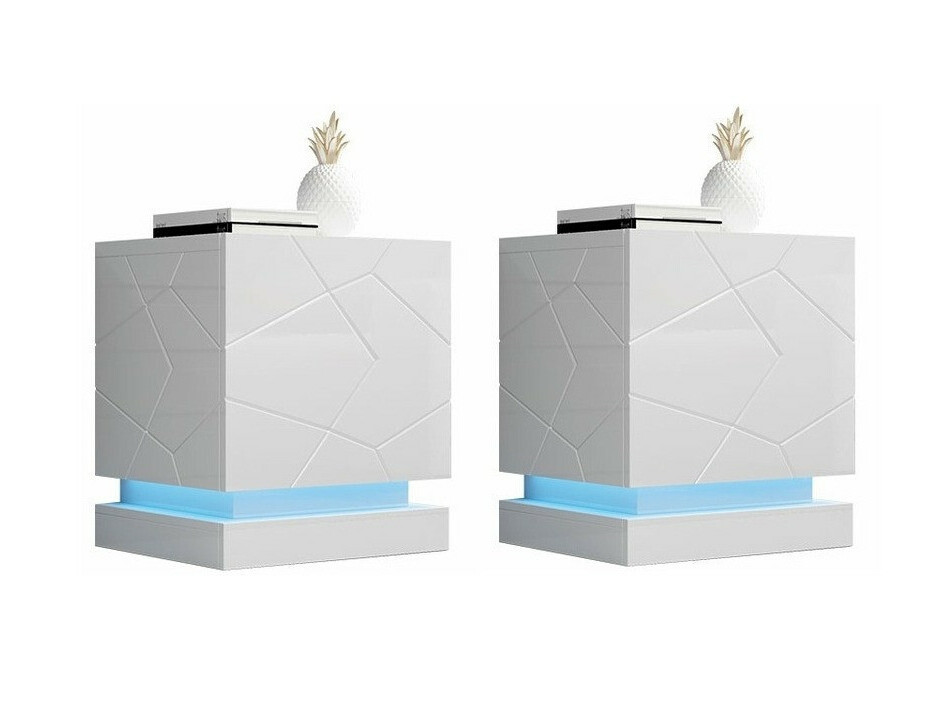 Set di comodini Linar (Bianco + Bianco lucido)