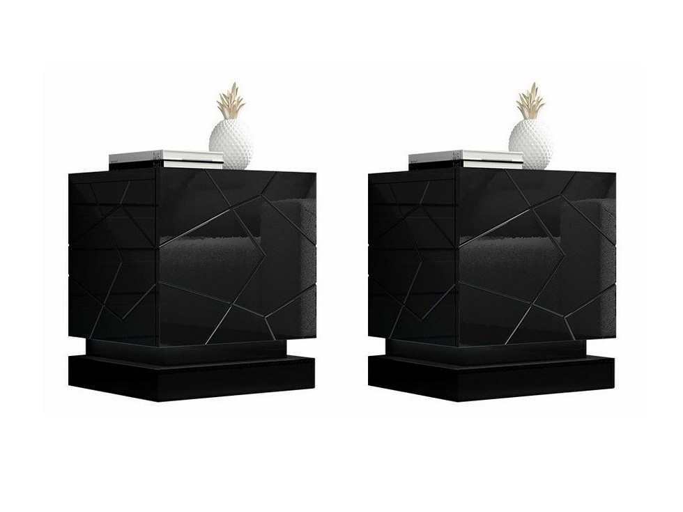 Set di comodini Linar (Nero + Nero lucido)