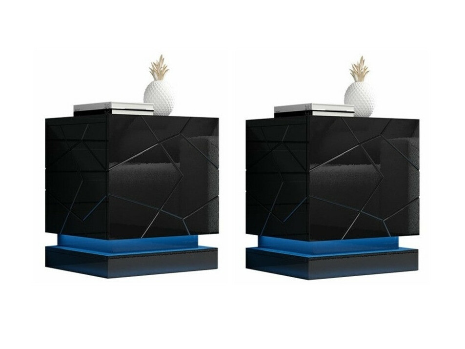 Set di comodini Linar (Nero + Nero lucido)