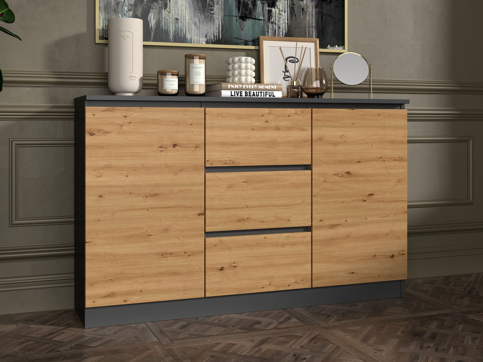 Cassettiera Elbvelu 112 (Antracite + Rovere Artisan)