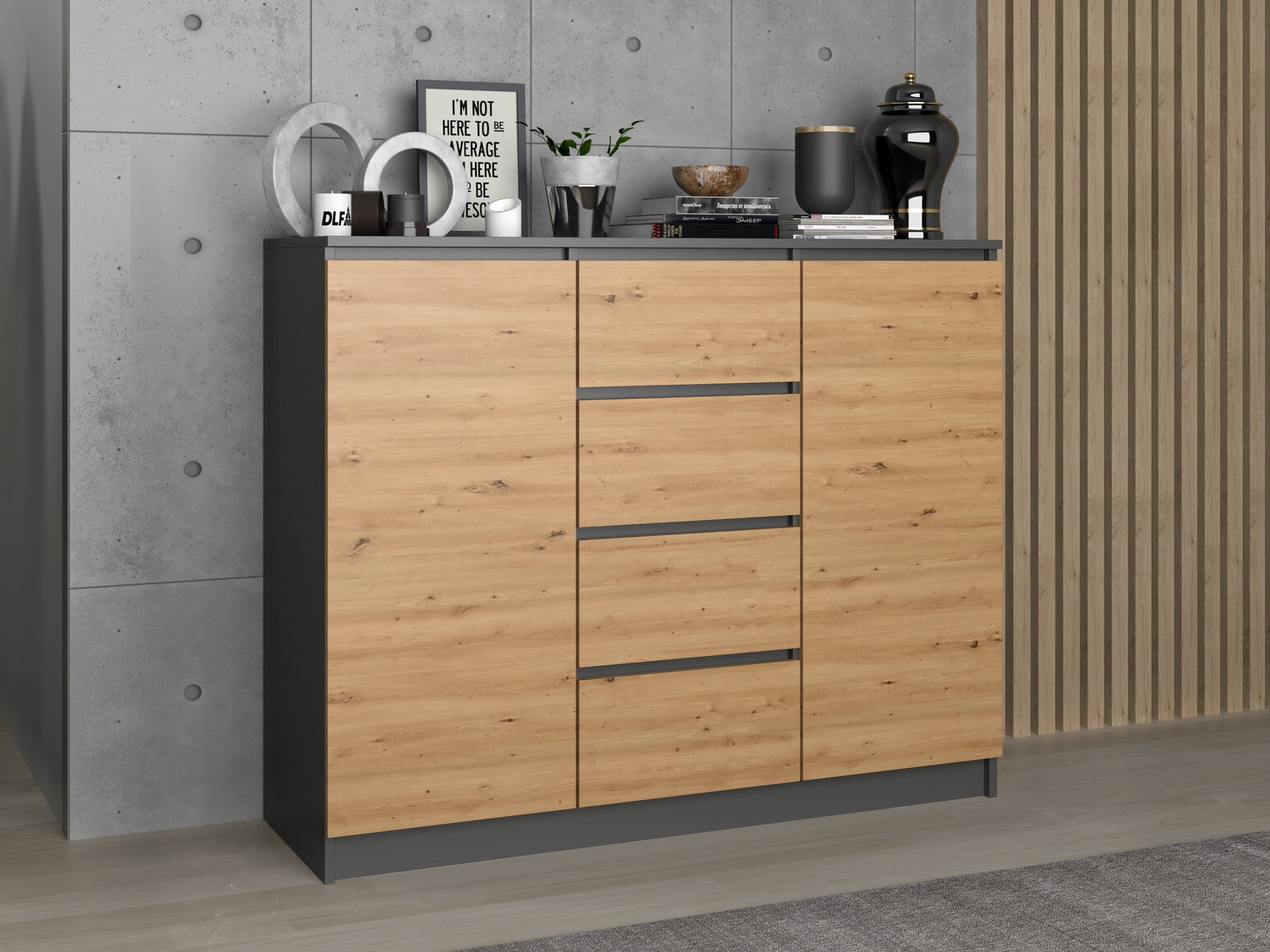 Cassettiera Elbvelu 113 (Antracite + Rovere Artisan)