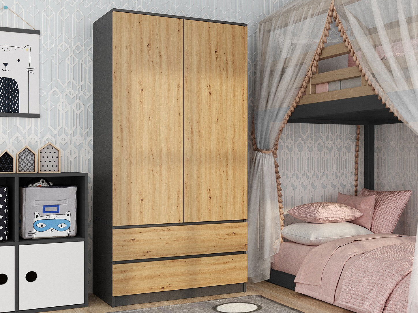 Armadio Elbvelu 116 (Antracite + Rovere Artisan)