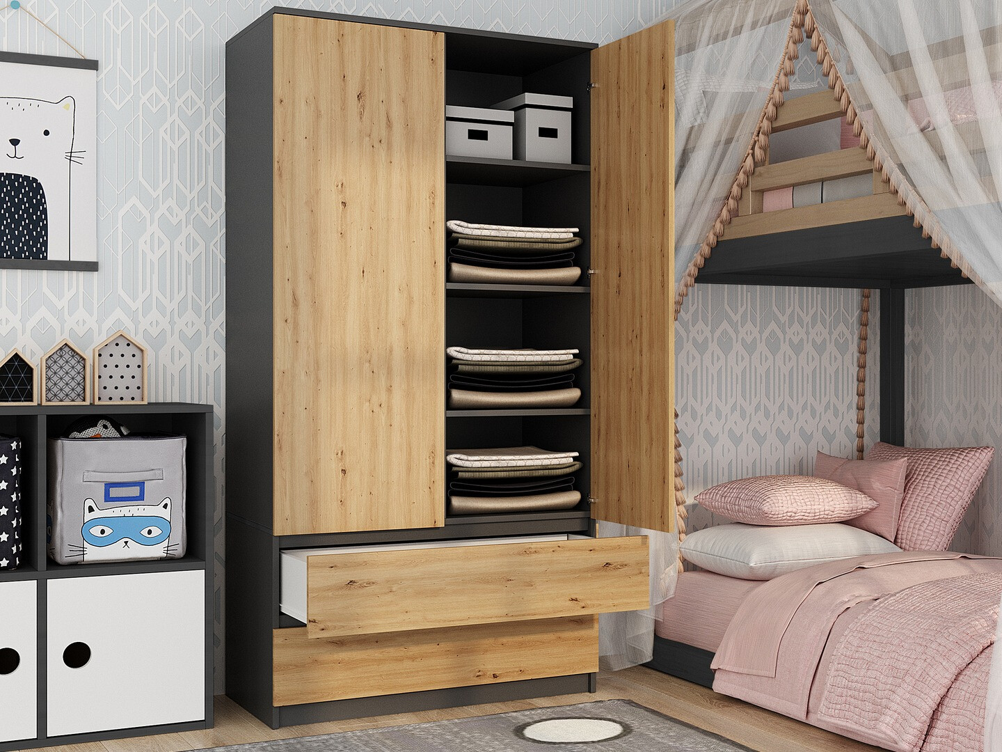 Armadio Elbvelu 116 (Antracite + Rovere Artisan)