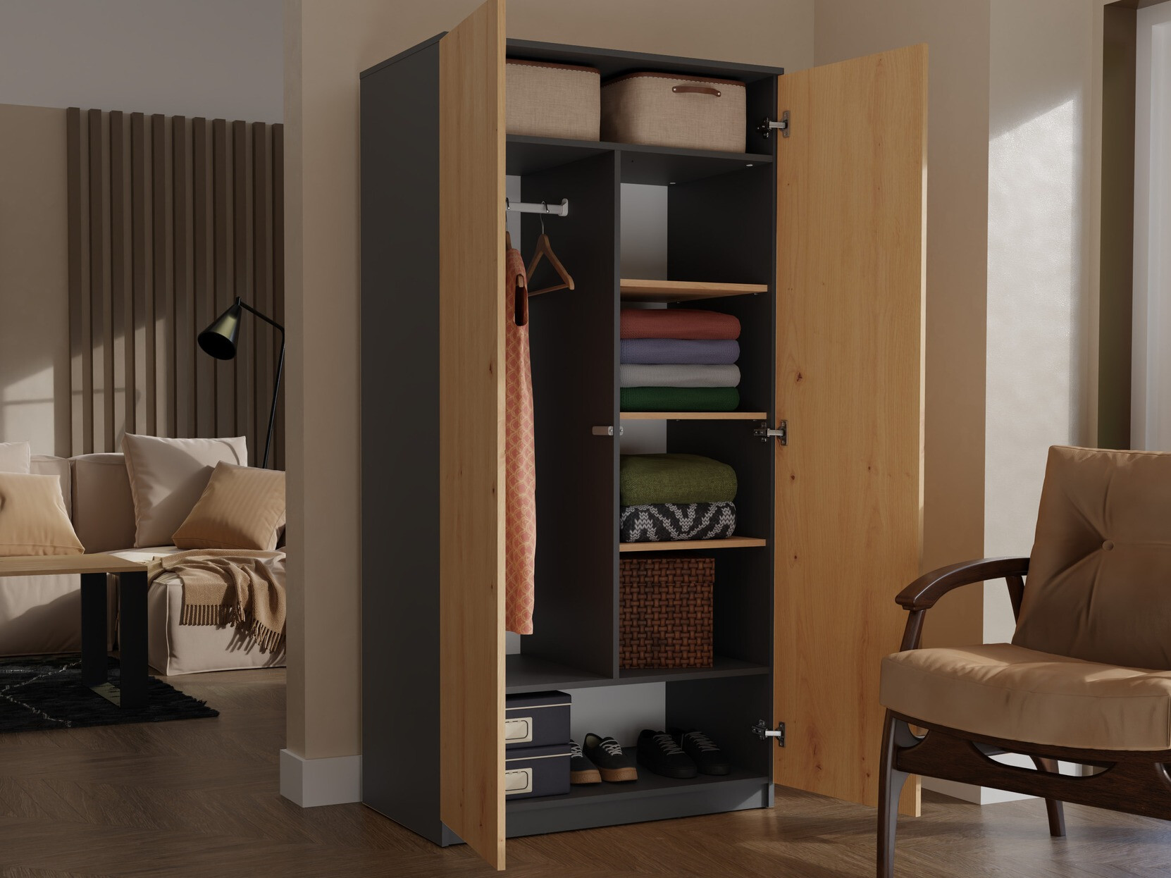 Armadio Elbvelu 117 (Antracite + Rovere Artisan)