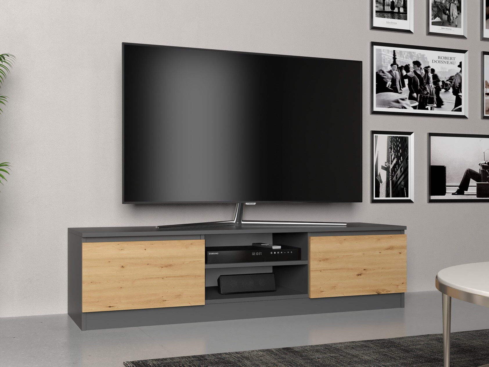 Mobile porta TV Elbvelu 125 (Antracite + Rovere Artisan)