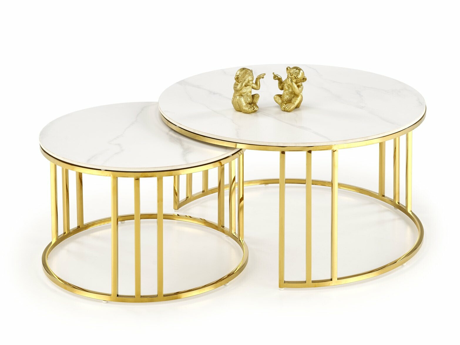 Set tavolino da caffè Houston 1503 (D'oro + Marmo bianco)