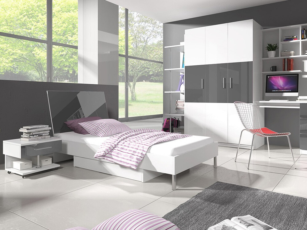 Comodino Campus (Bianco + Grigio lucido)