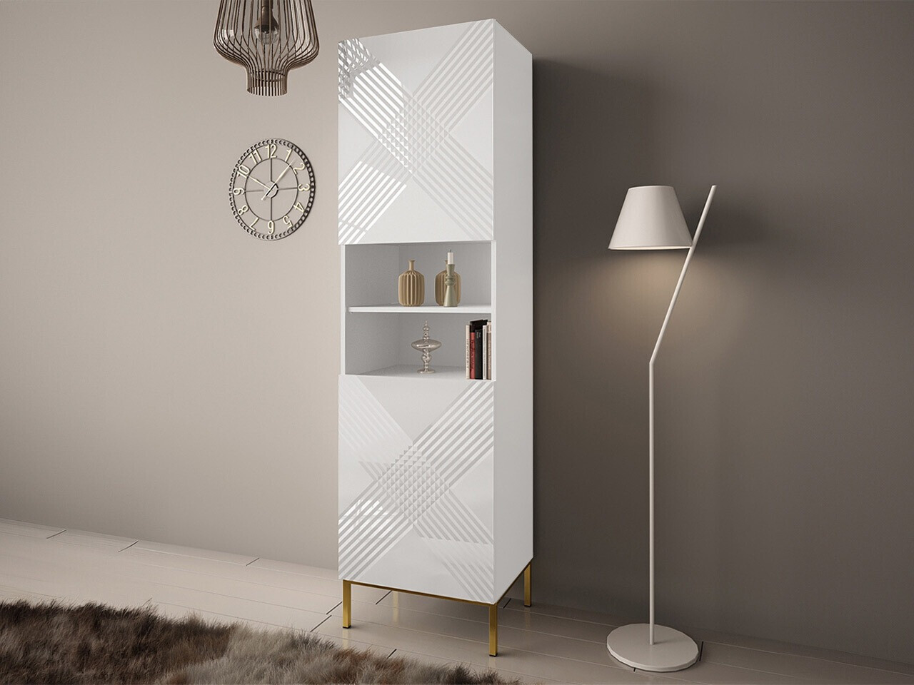 Scaffale Natar (Bianco + Bianco lucido)