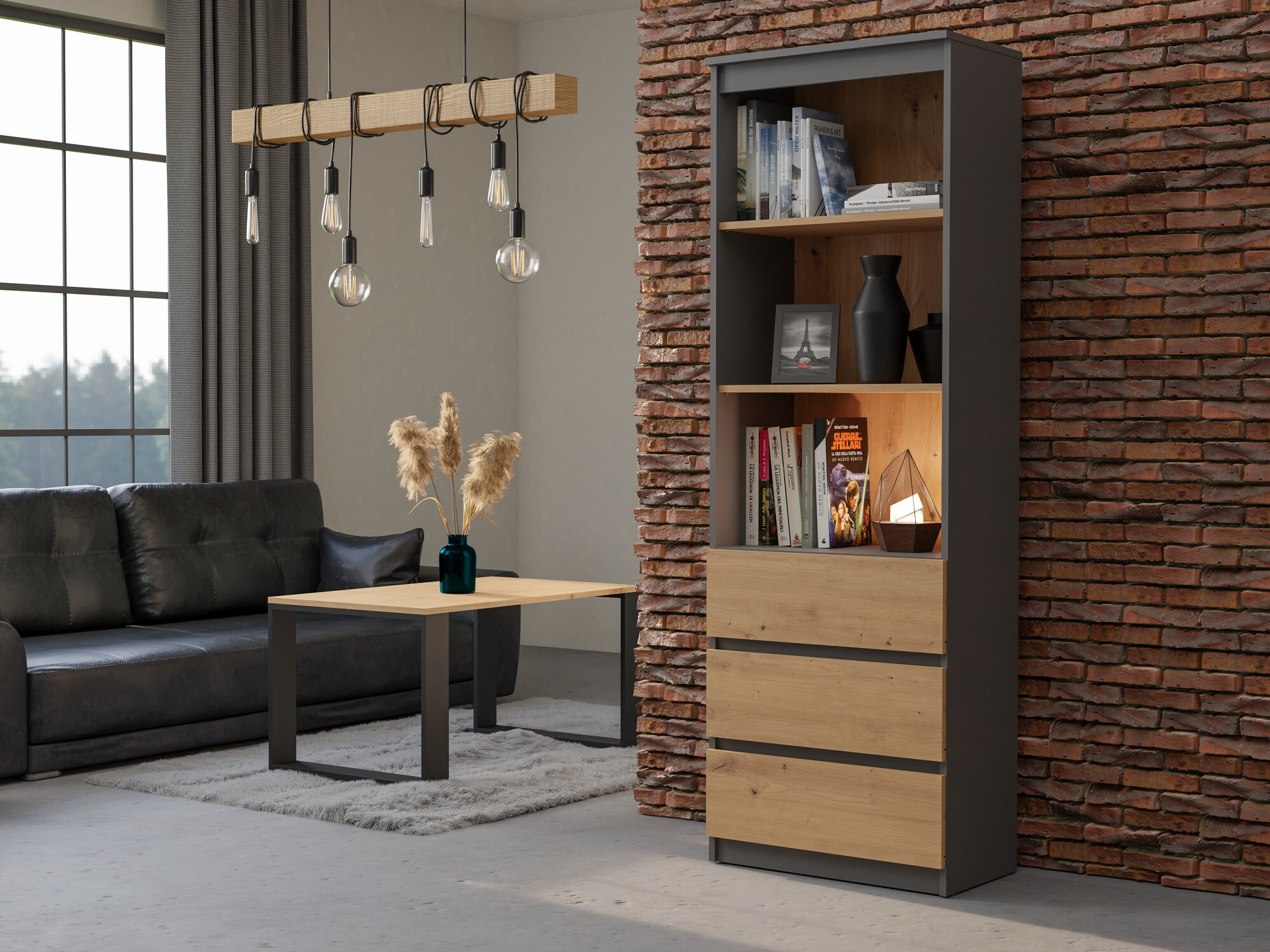 Scaffale Mandeville 246 (Antracite + Rovere Artisan)