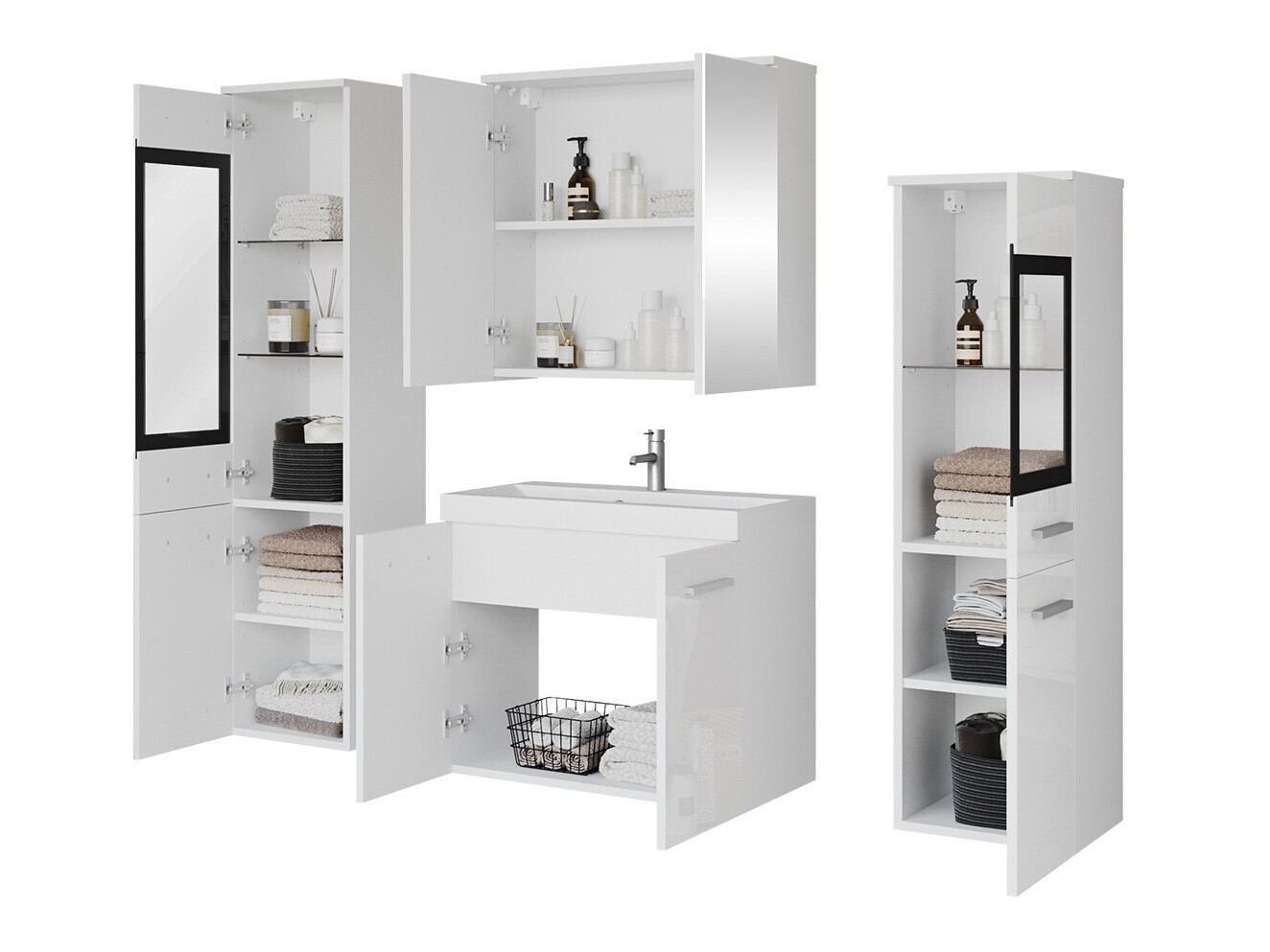 Set bagno Scientia III (Bianco lucido + Quercia di Wotan)