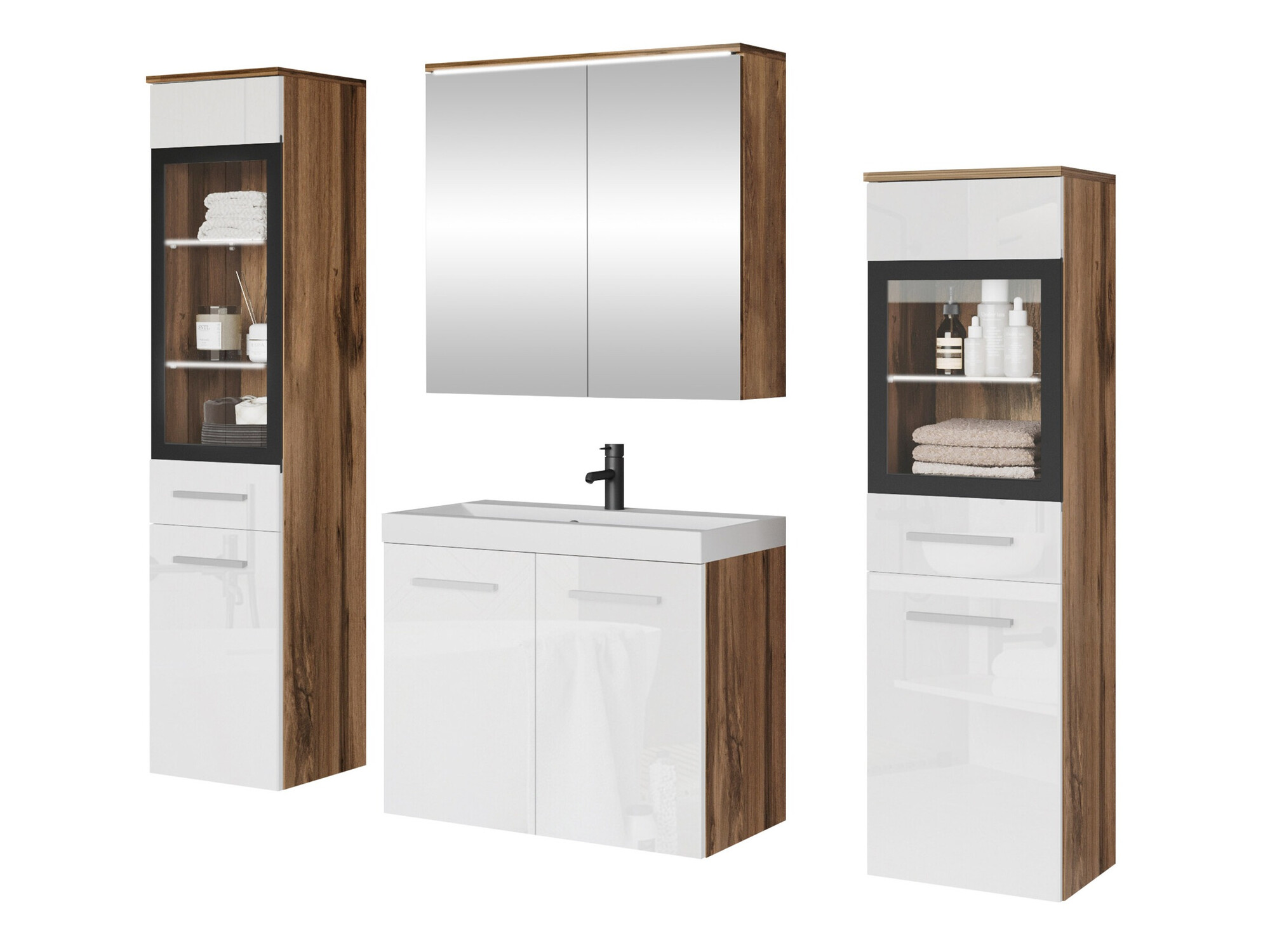 Set bagno Scientia III (Bianco lucido + Quercia di Wotan)