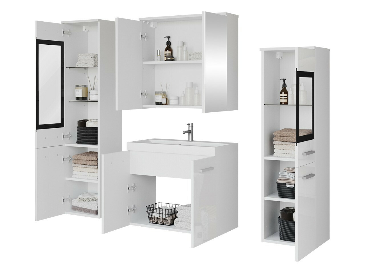 Set bagno Scientia III (Bianco lucido + Bianco)