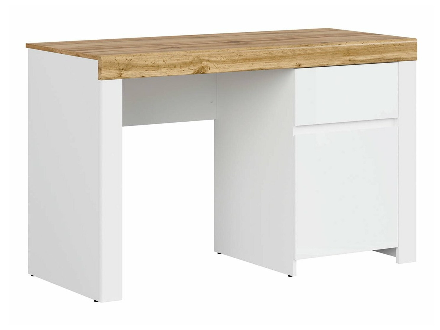 Scrivania da ufficio Sonsoru 130 (Bianco + Bianco lucido + Quercia di Wotan)