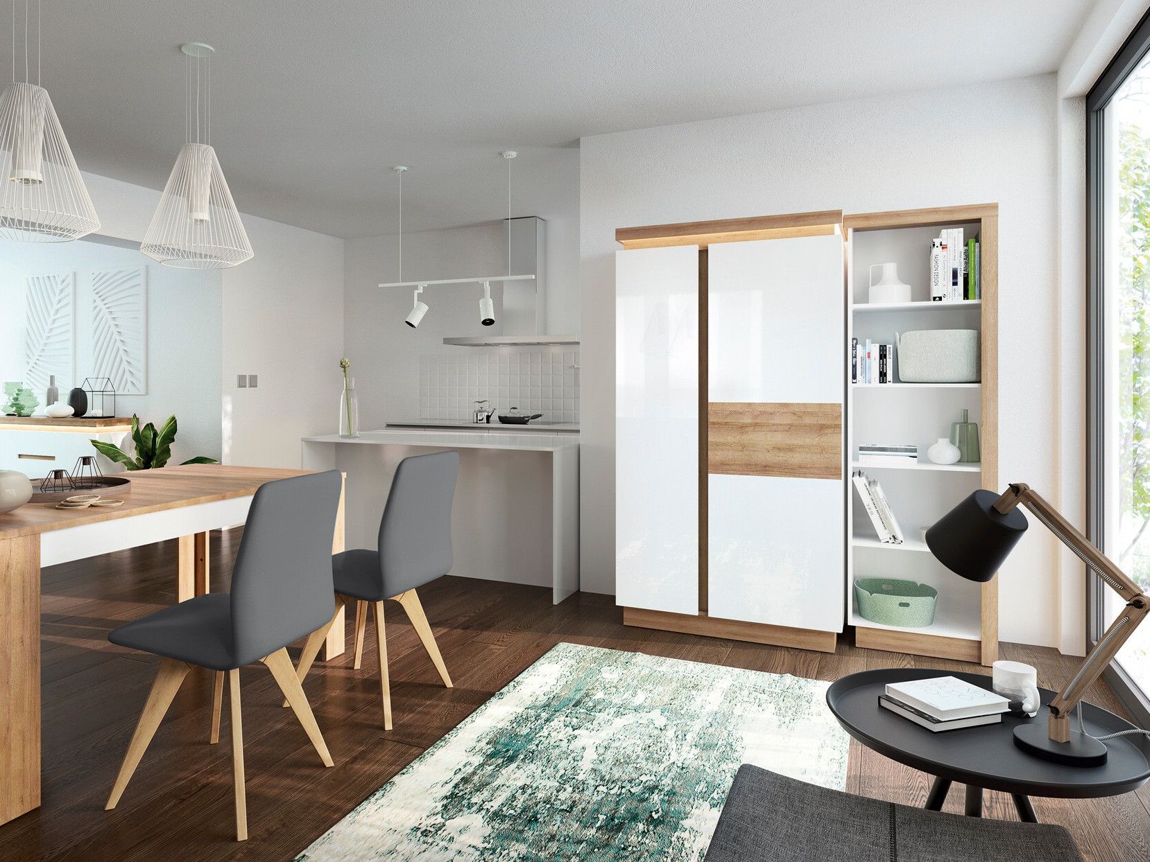 Armadio Feldeli 106 (Riviera quercia + Bianco lucido)