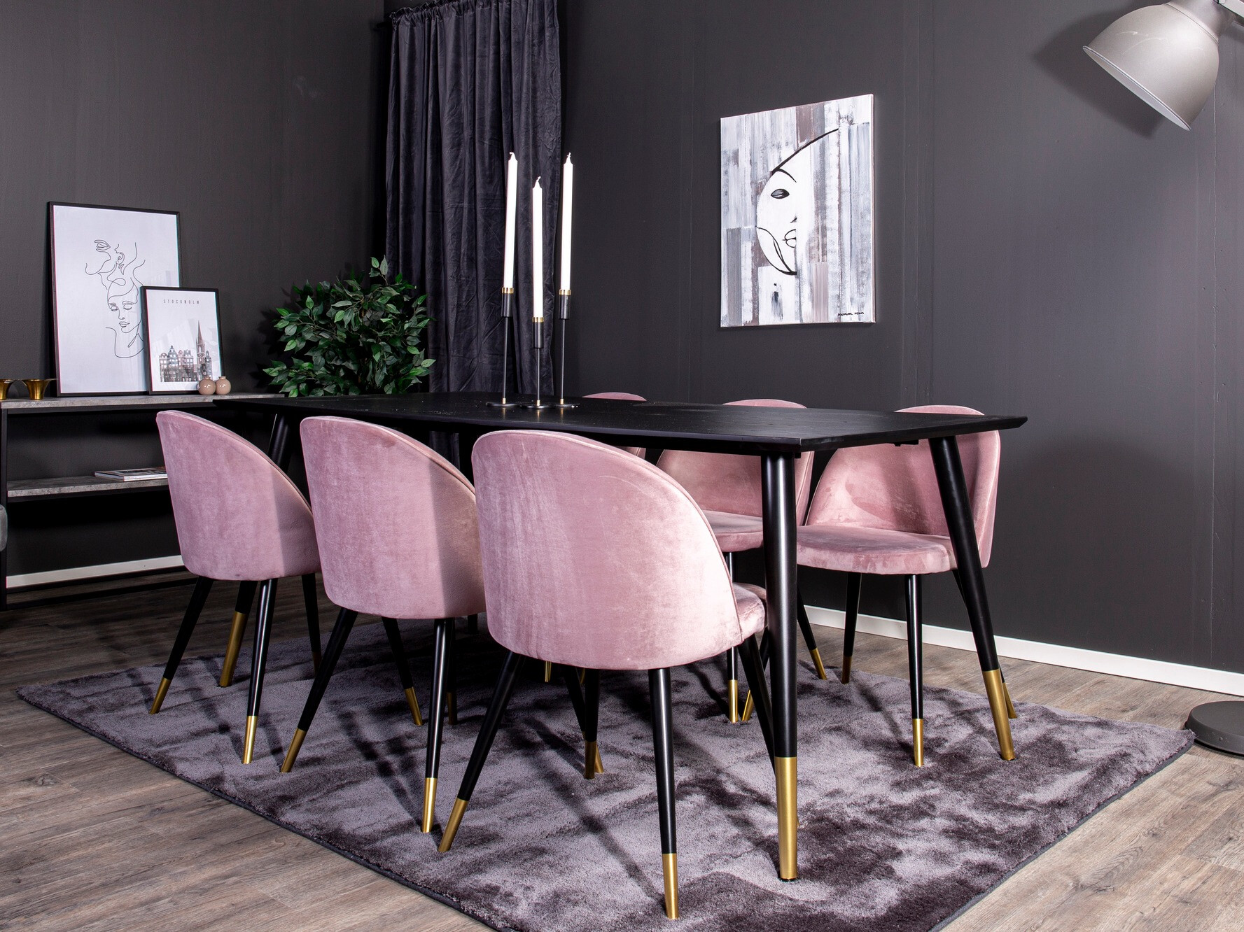Set sala da pranzo Dallas 346 (Fucsia + Nero)