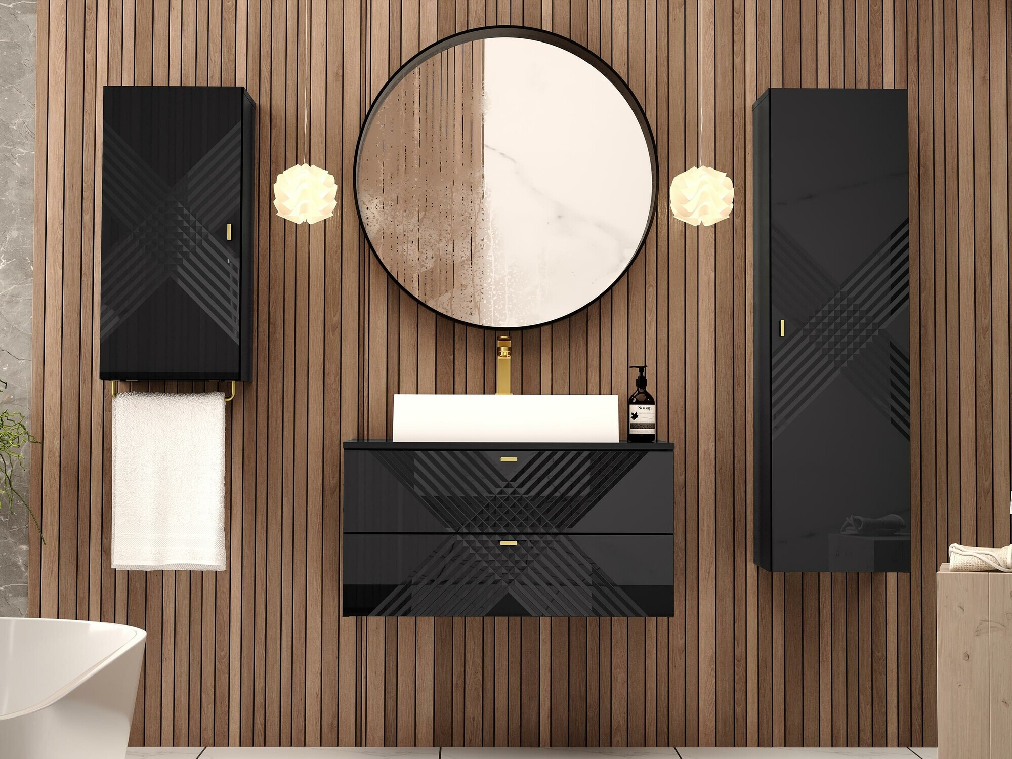 Mobiletto del bagno Natar (Nero + Nero lucido)
