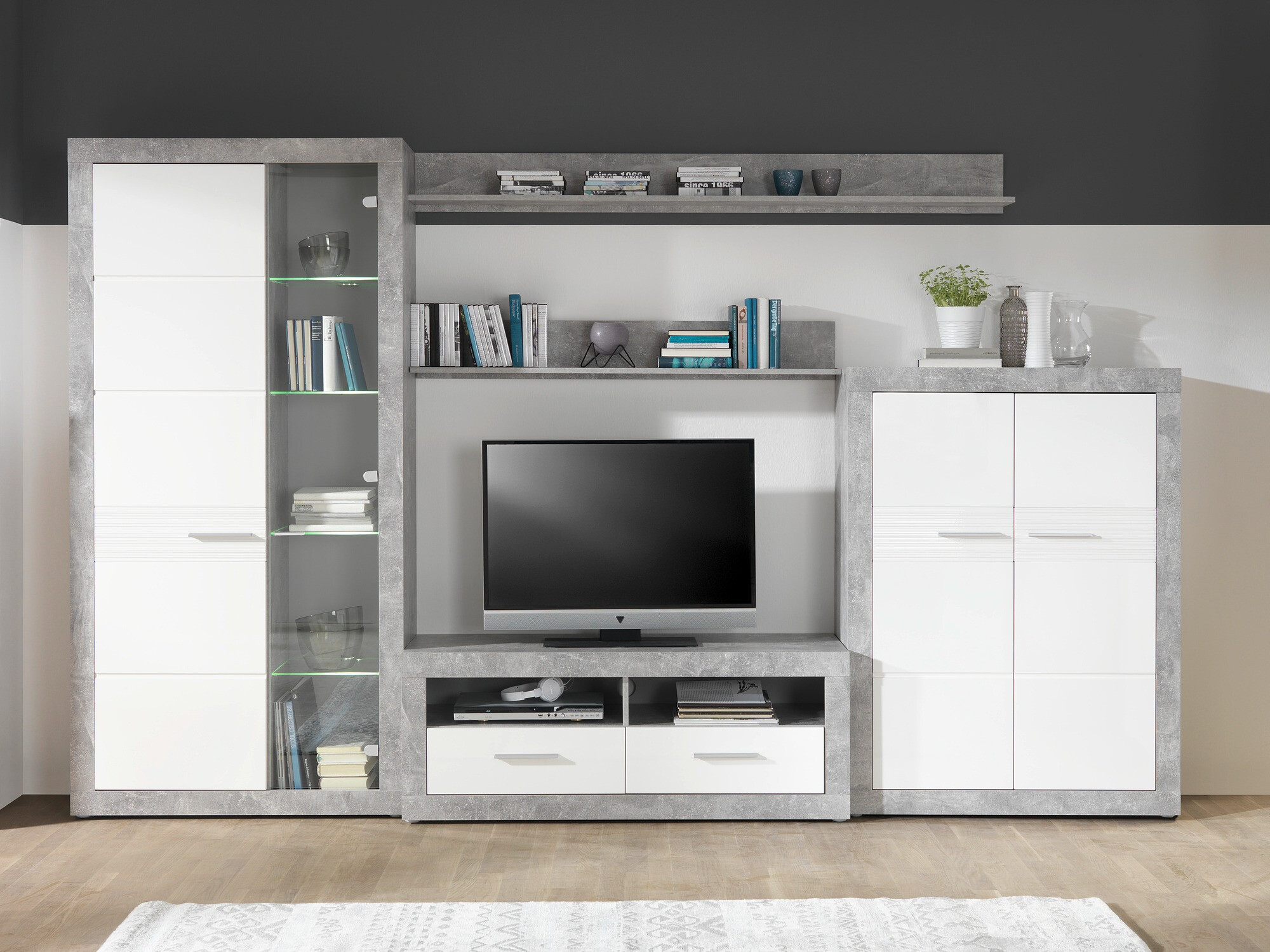 Parete attrezzata Romfera 115 (Grigio + Bianco)