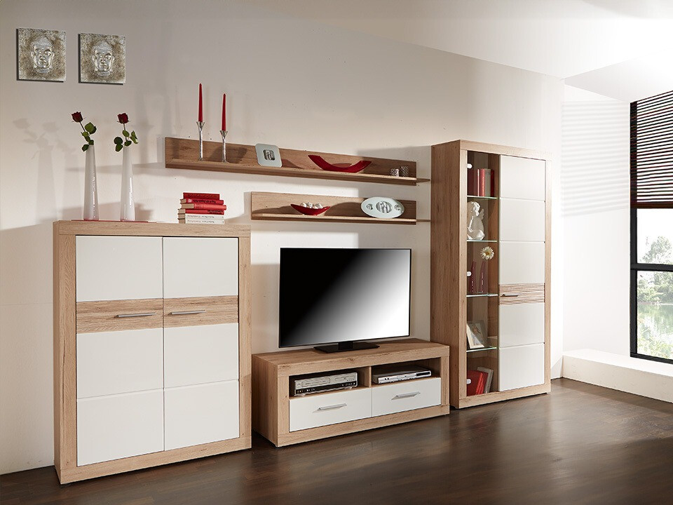 Parete attrezzata Romfera 115 (Quercia sanremo + Bianco)