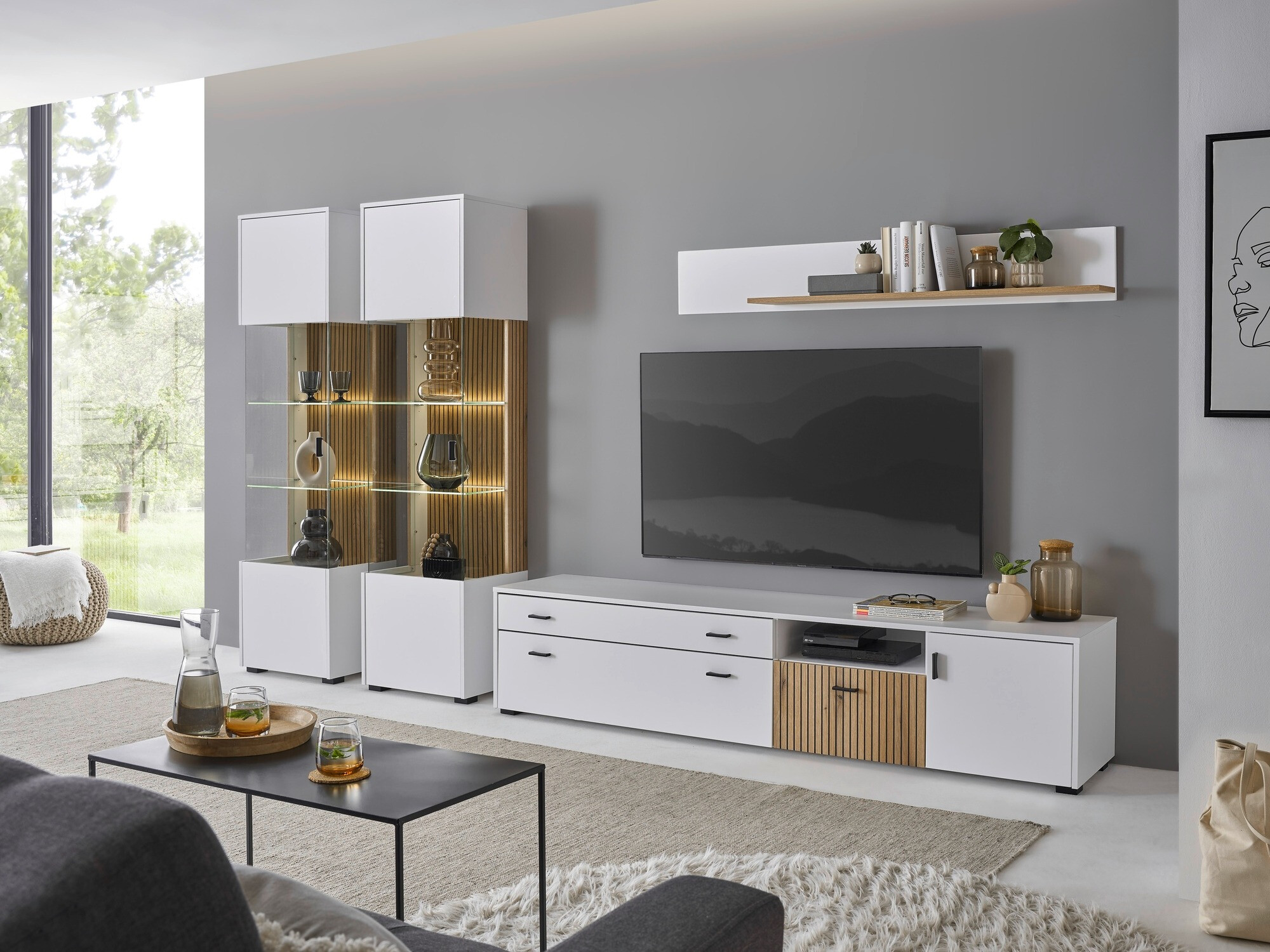 Parete attrezzata Belmelu 117 (Bianco + Quercia)