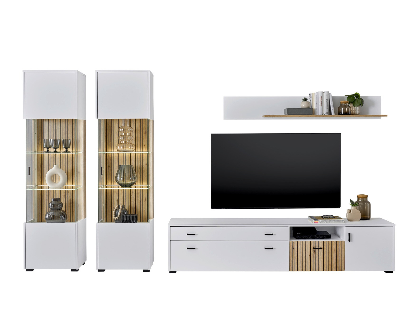 Parete attrezzata Belmelu 117 (Bianco + Quercia)