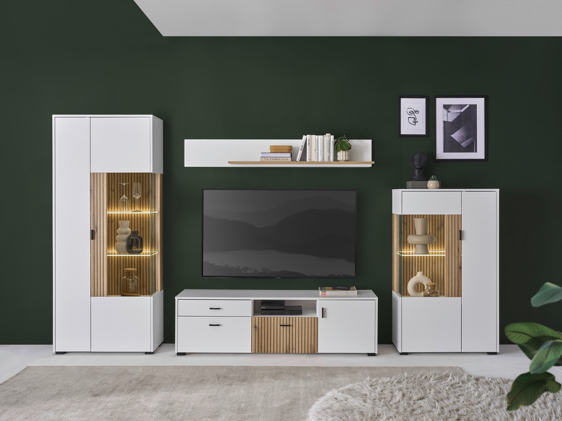 Parete attrezzata Belmelu 118 (Bianco + Quercia)