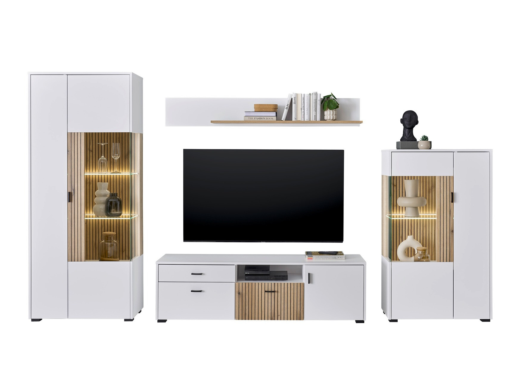 Parete attrezzata Belmelu 118 (Bianco + Quercia)