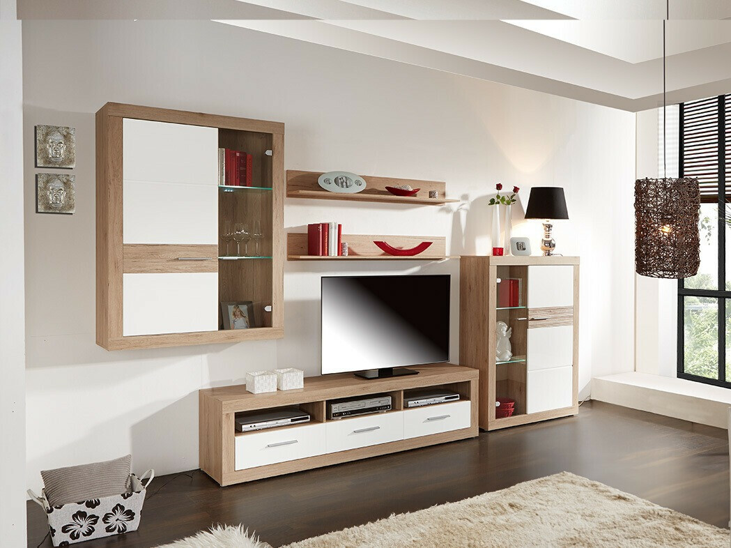 Parete attrezzata Romfera 116 (Quercia sanremo + Bianco)