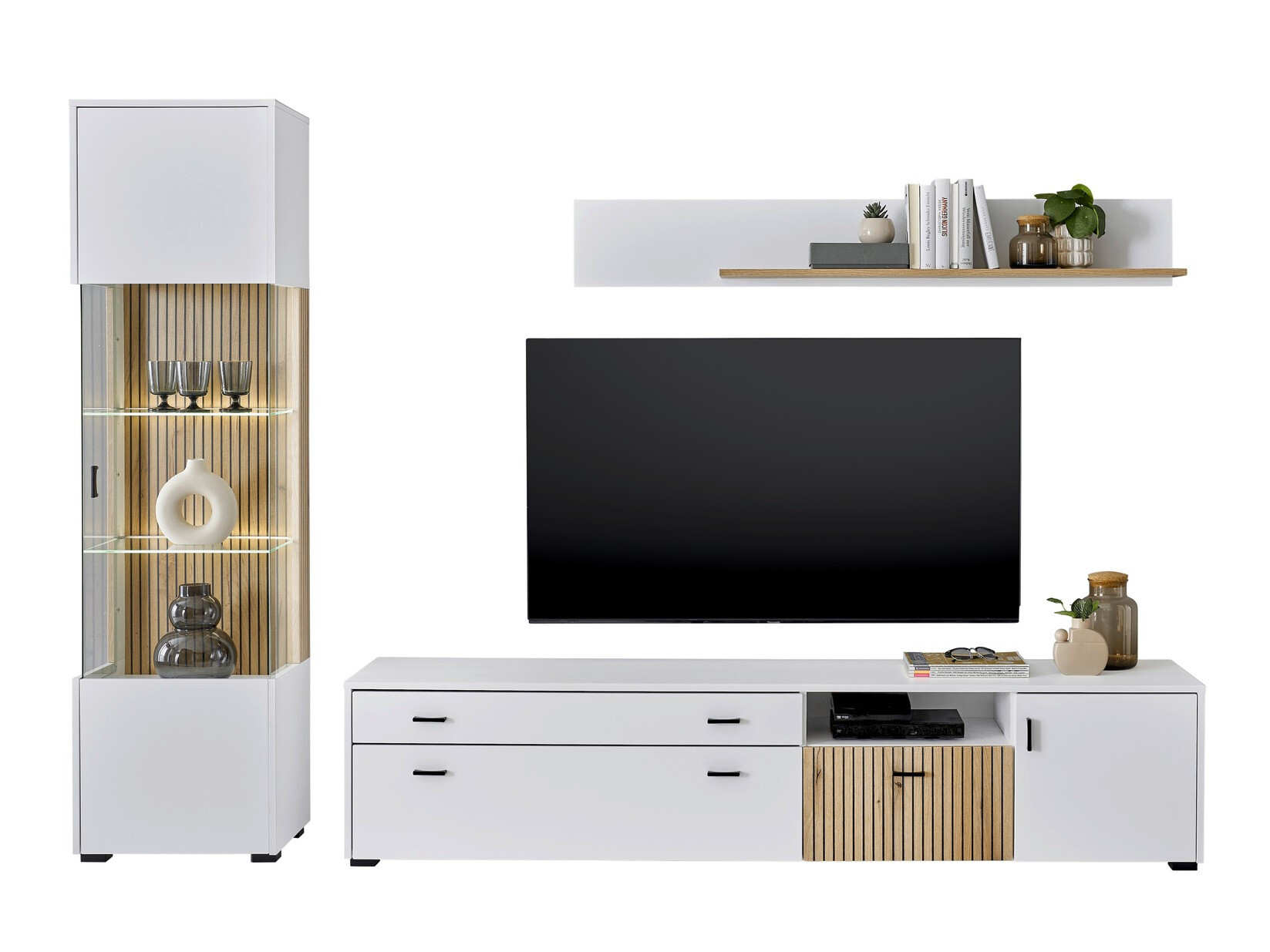 Parete attrezzata Belmelu 121 (Bianco + Quercia)