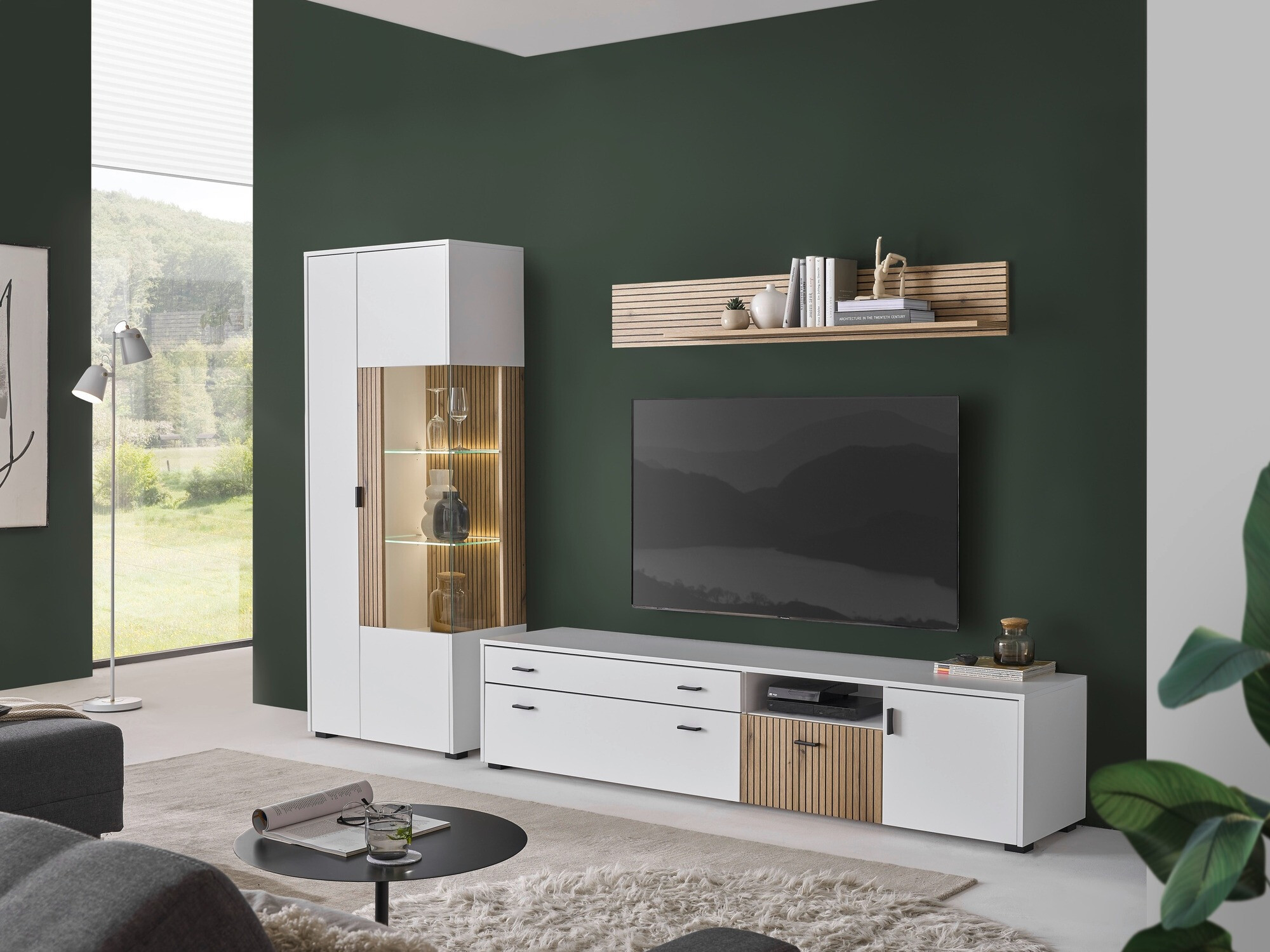 Parete attrezzata Belmelu 123 (Bianco + Quercia)