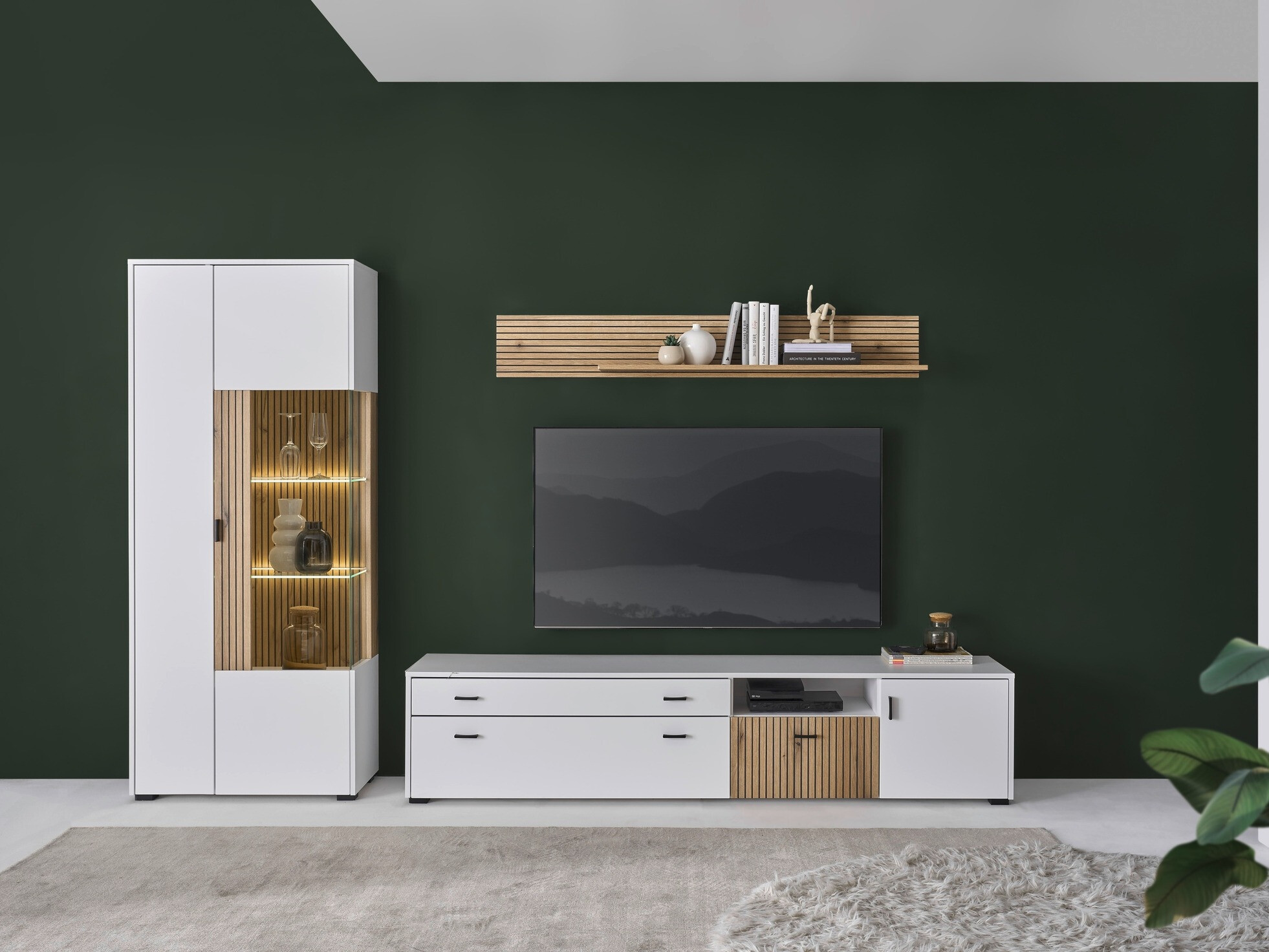 Parete attrezzata Belmelu 123 (Bianco + Quercia)