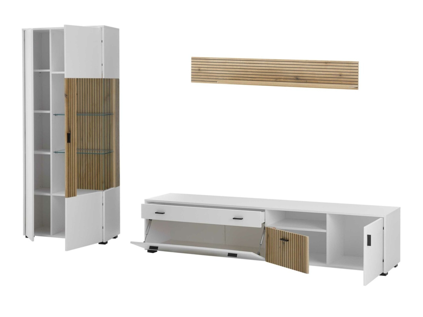 Parete attrezzata Belmelu 123 (Bianco + Quercia)