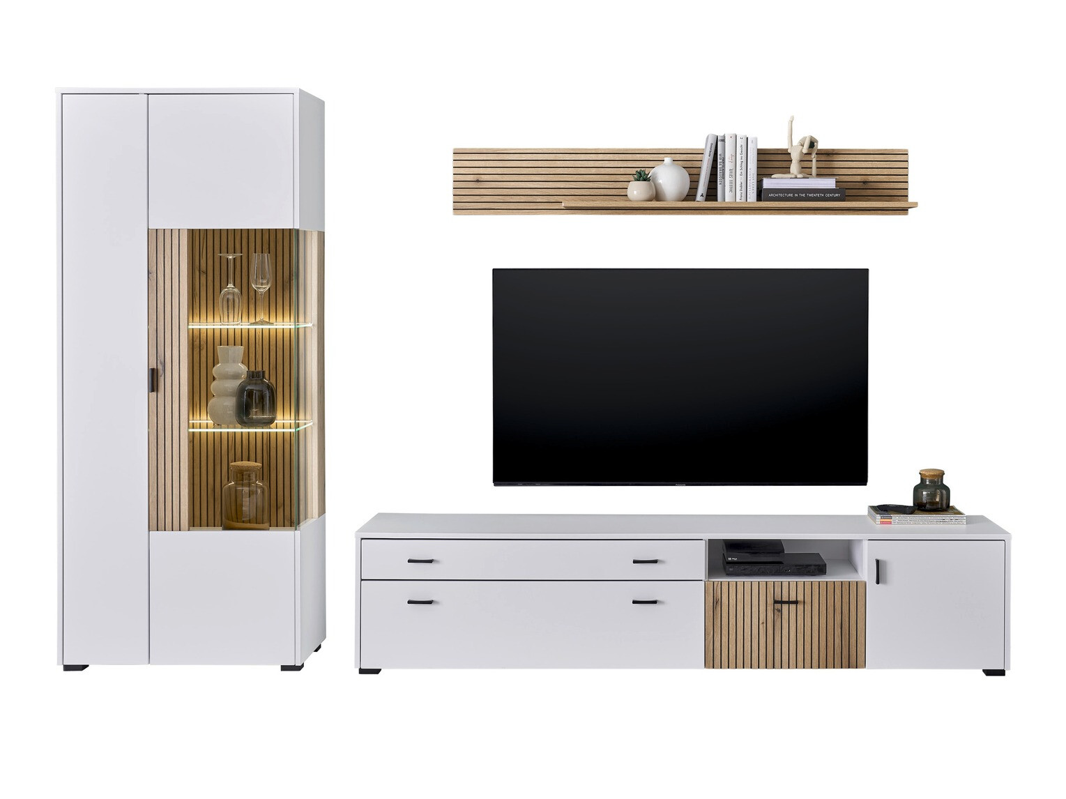 Parete attrezzata Belmelu 123 (Bianco + Quercia)