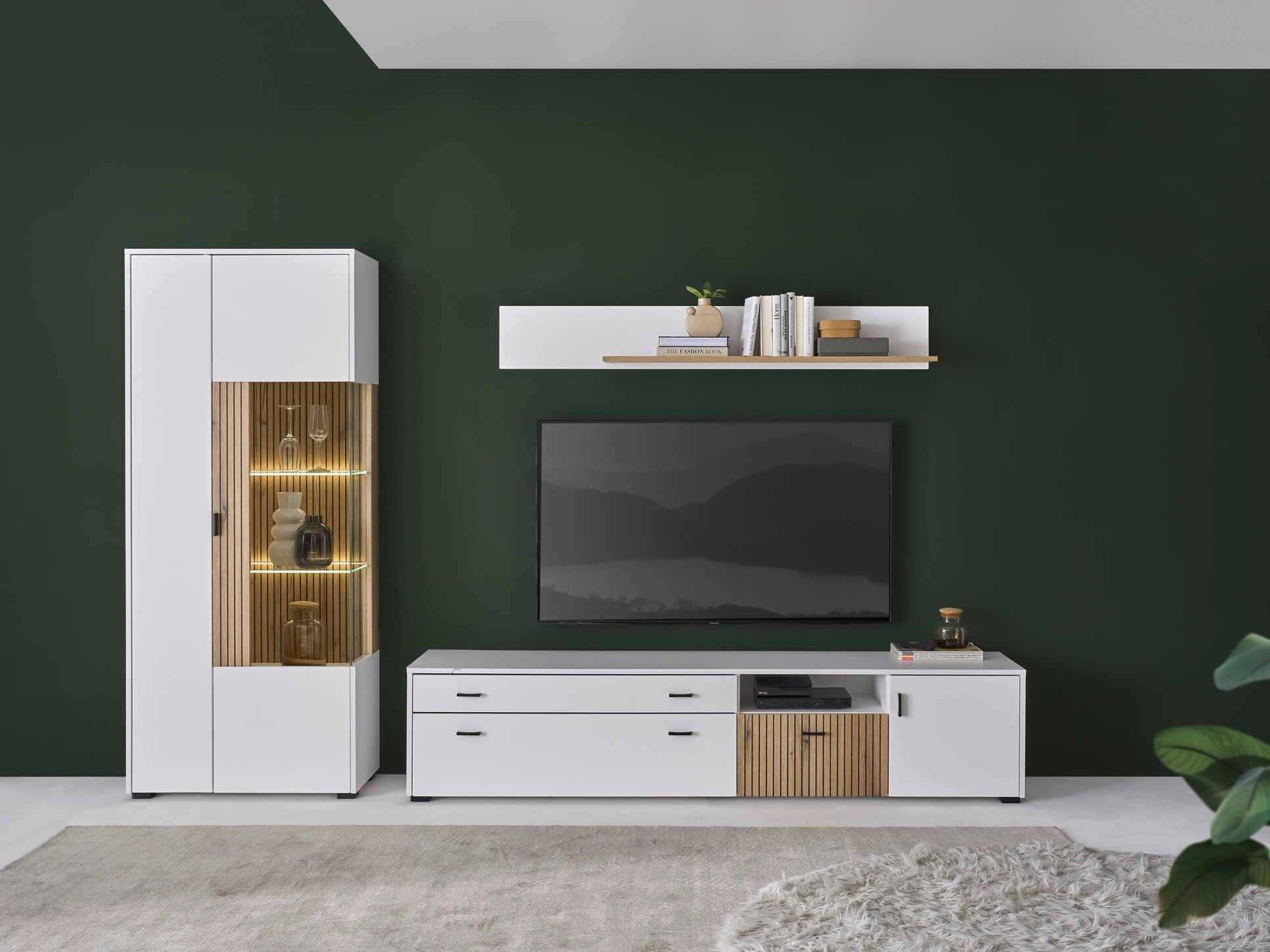 Parete attrezzata Belmelu 124 (Bianco + Quercia)