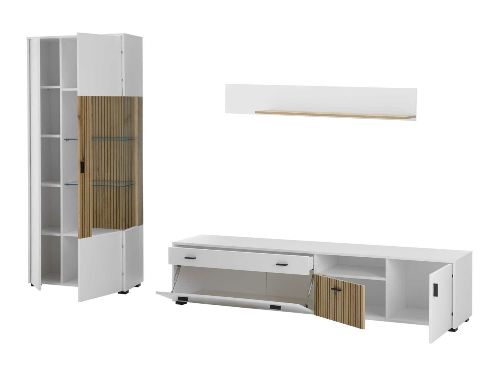 Parete attrezzata Belmelu 124 (Bianco + Quercia)