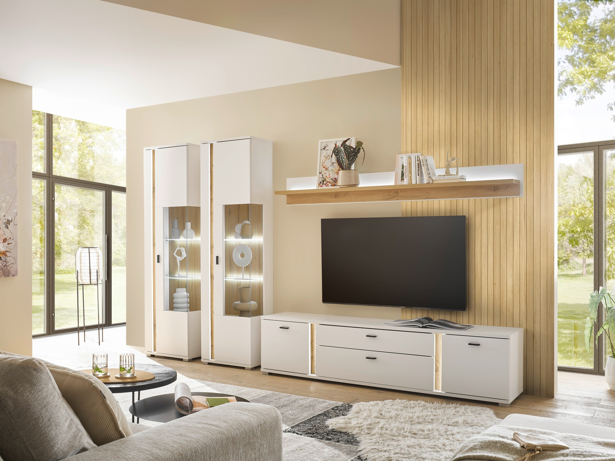 Parete attrezzata Avimavi 113 (Bianco + Quercia di Wotan)