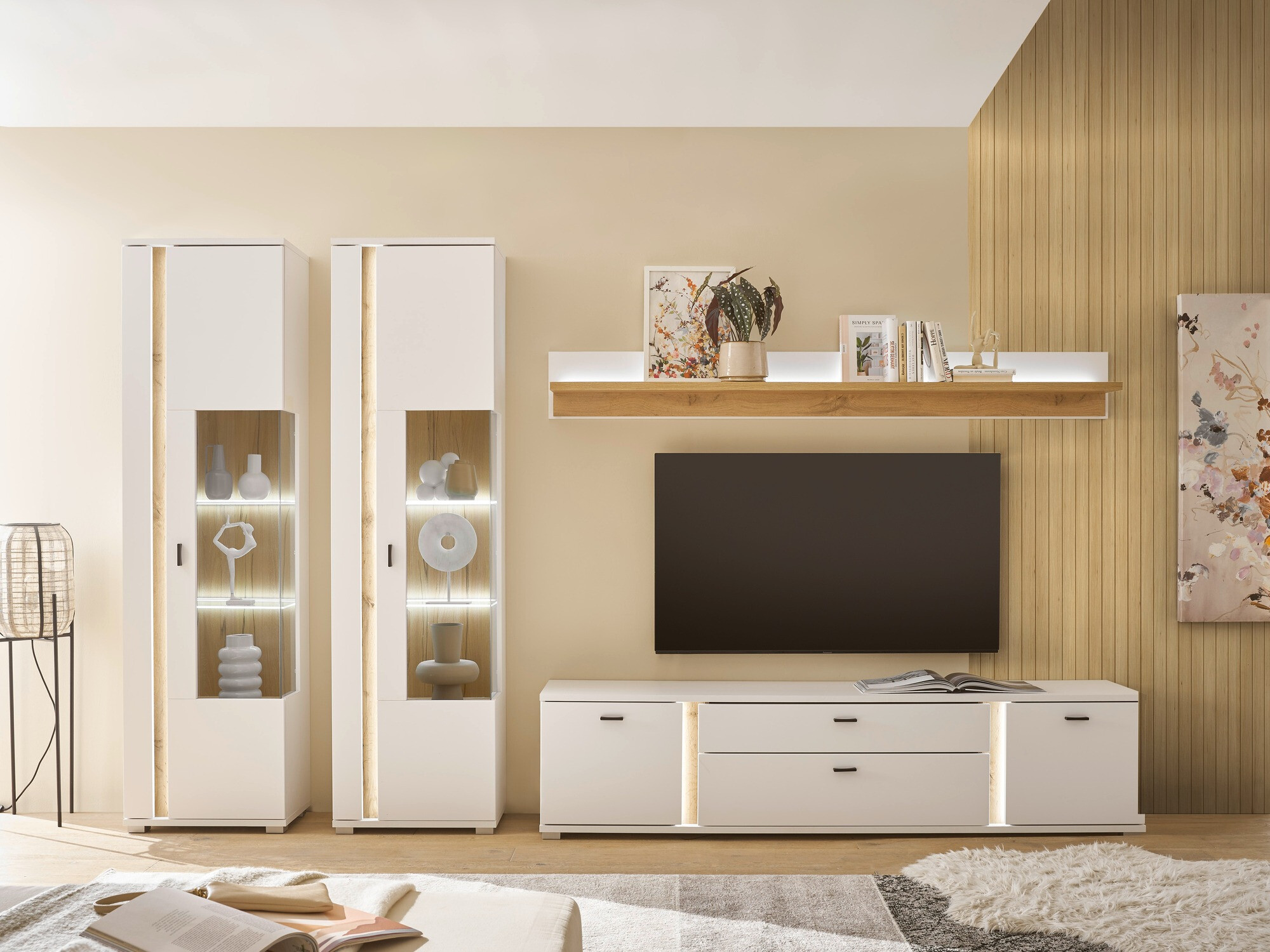 Parete attrezzata Avimavi 113 (Bianco + Quercia di Wotan)