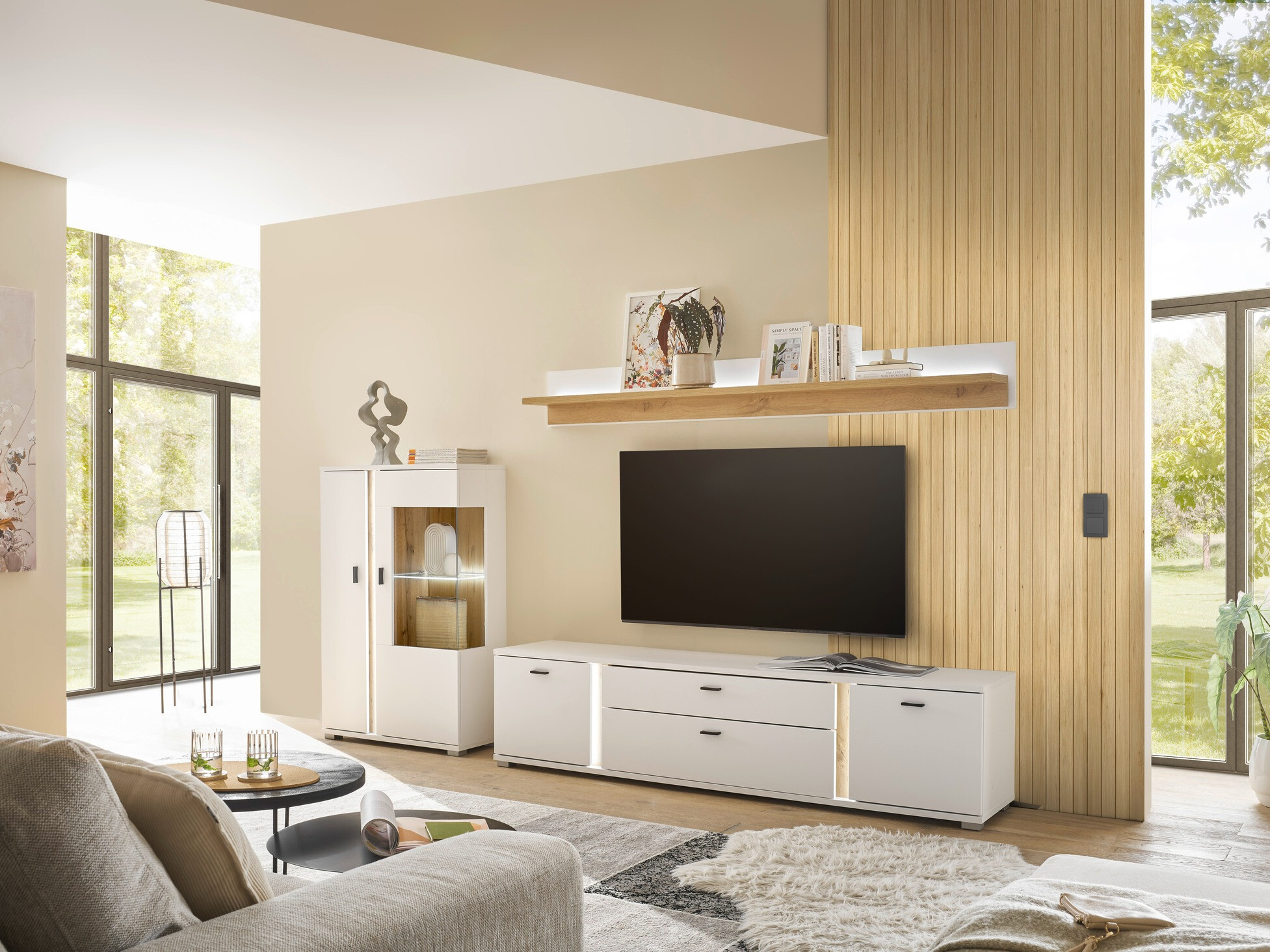 Parete attrezzata Avimavi 114 (Bianco + Quercia di Wotan)