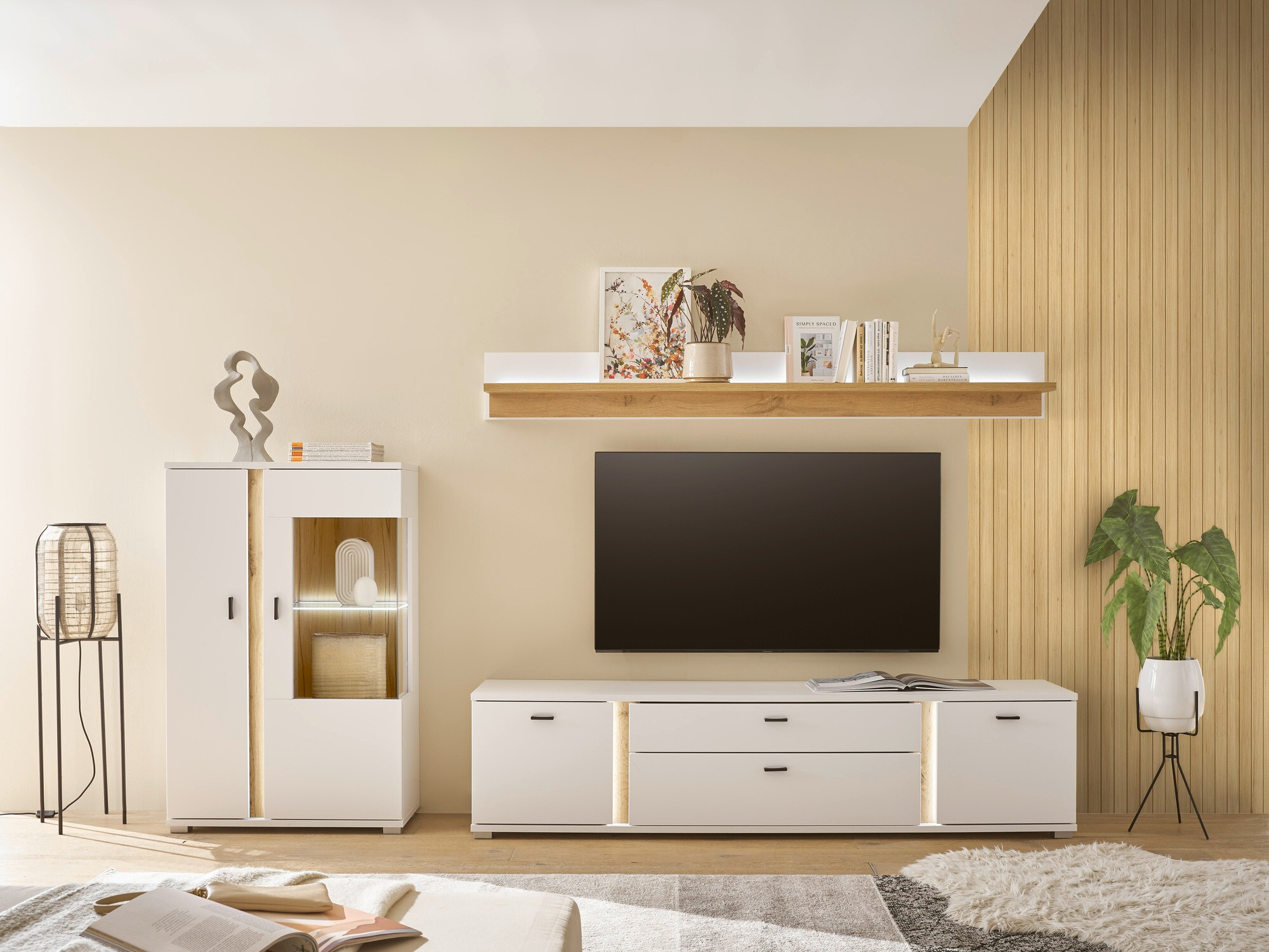 Parete attrezzata Avimavi 114 (Bianco + Quercia di Wotan)