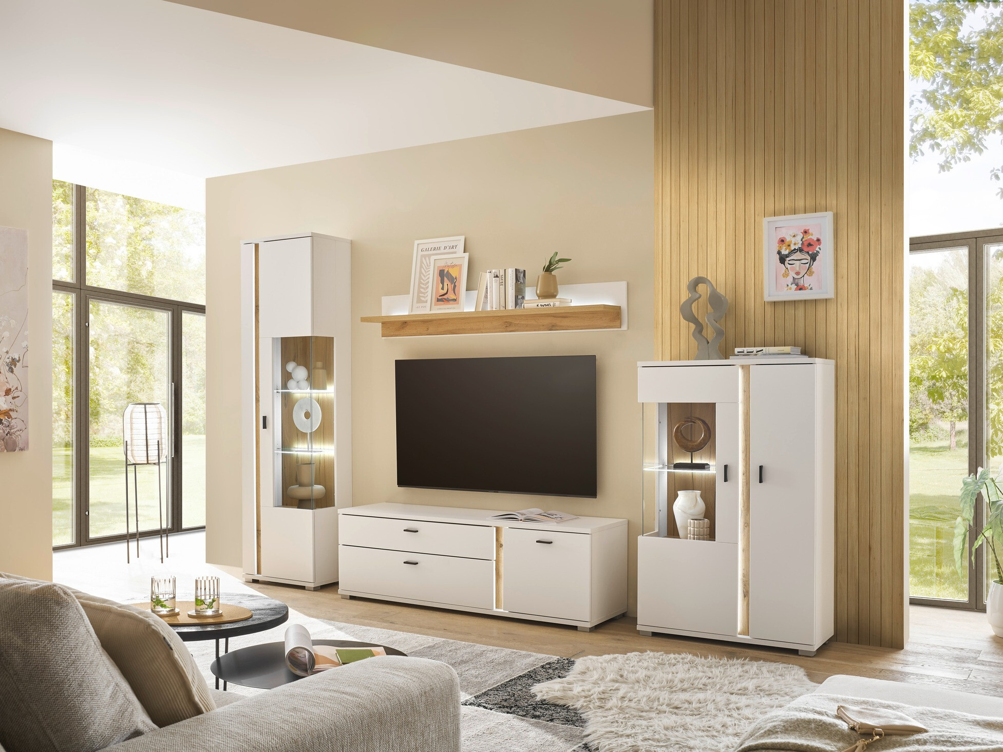 Parete attrezzata Avimavi 115 (Bianco + Quercia di Wotan)