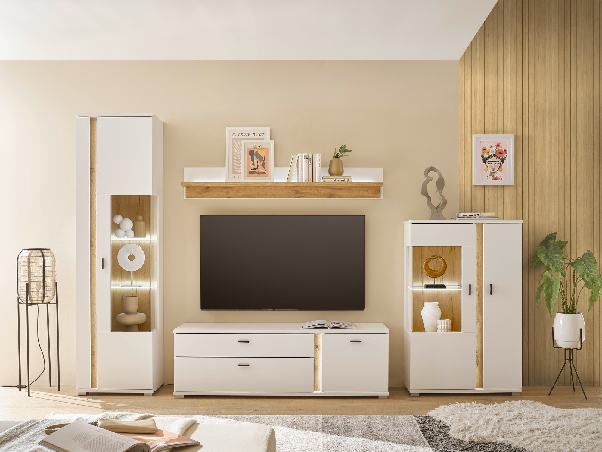 Parete attrezzata Avimavi 115 (Bianco + Quercia di Wotan)