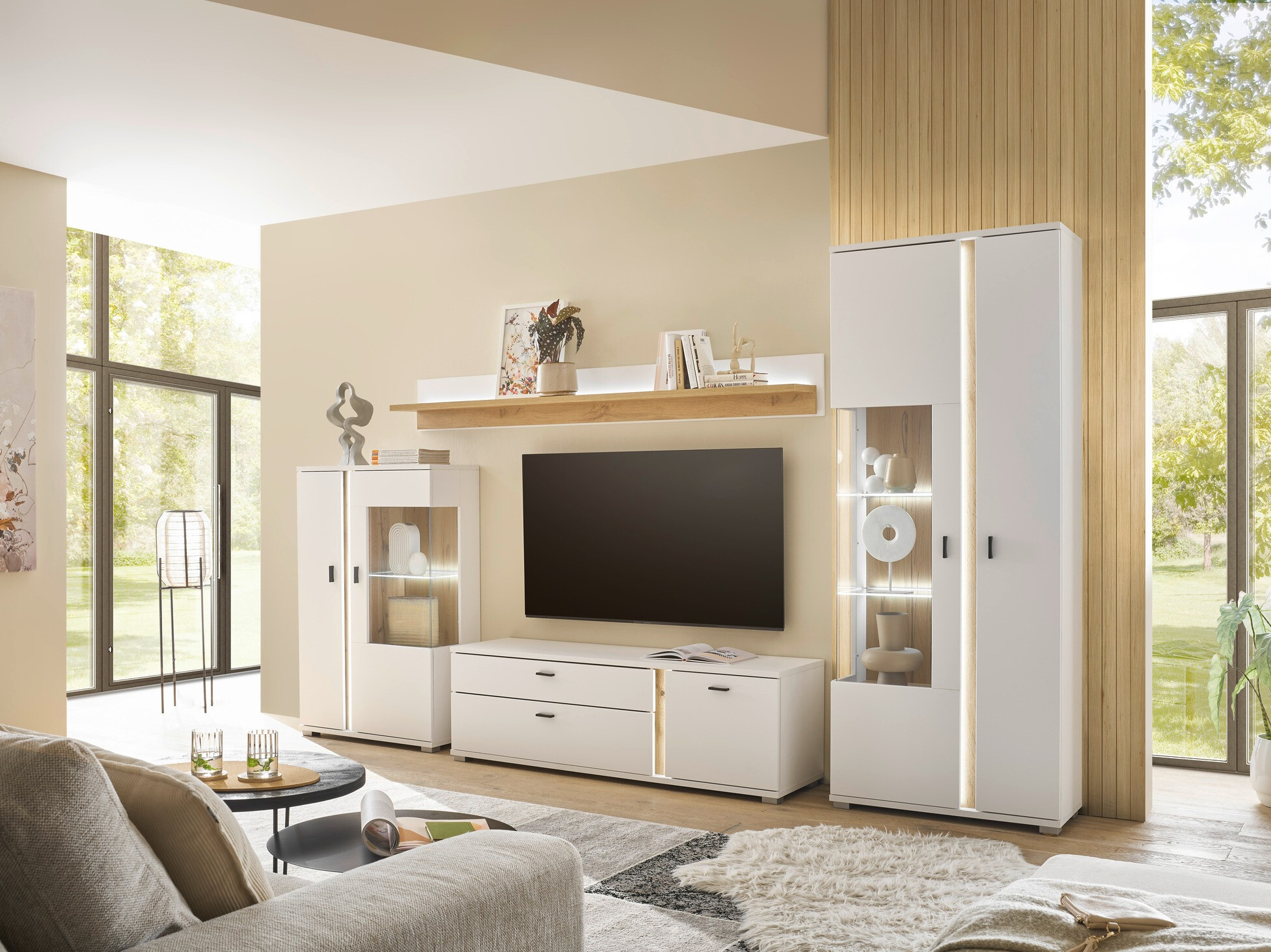 Parete attrezzata Avimavi 117 (Bianco + Quercia di Wotan)