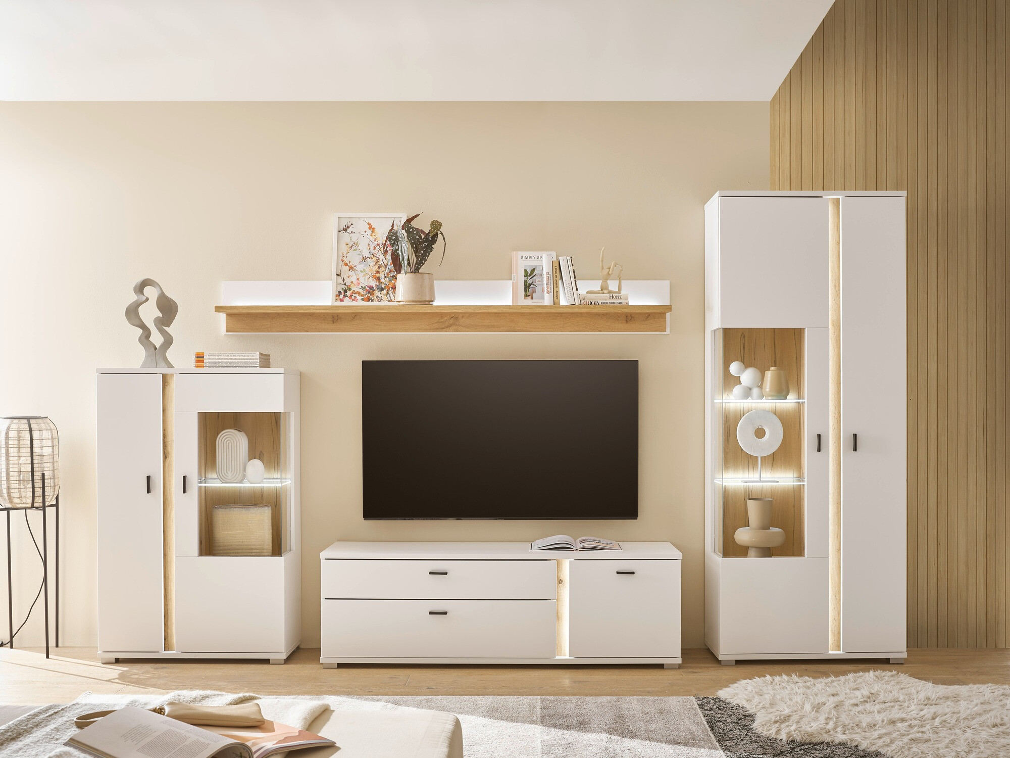 Parete attrezzata Avimavi 117 (Bianco + Quercia di Wotan)