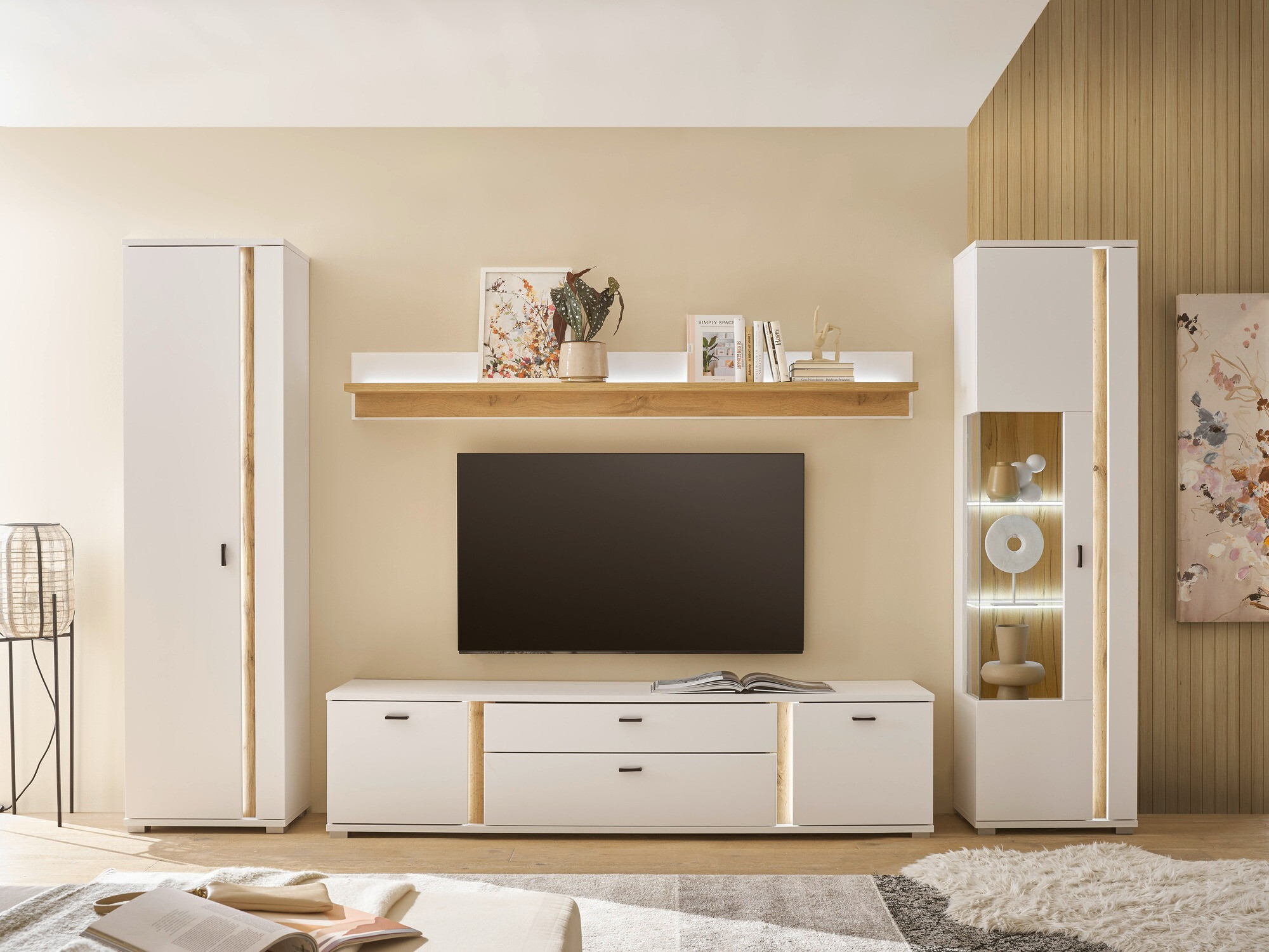 Parete attrezzata Avimavi 118 (Bianco + Quercia di Wotan)