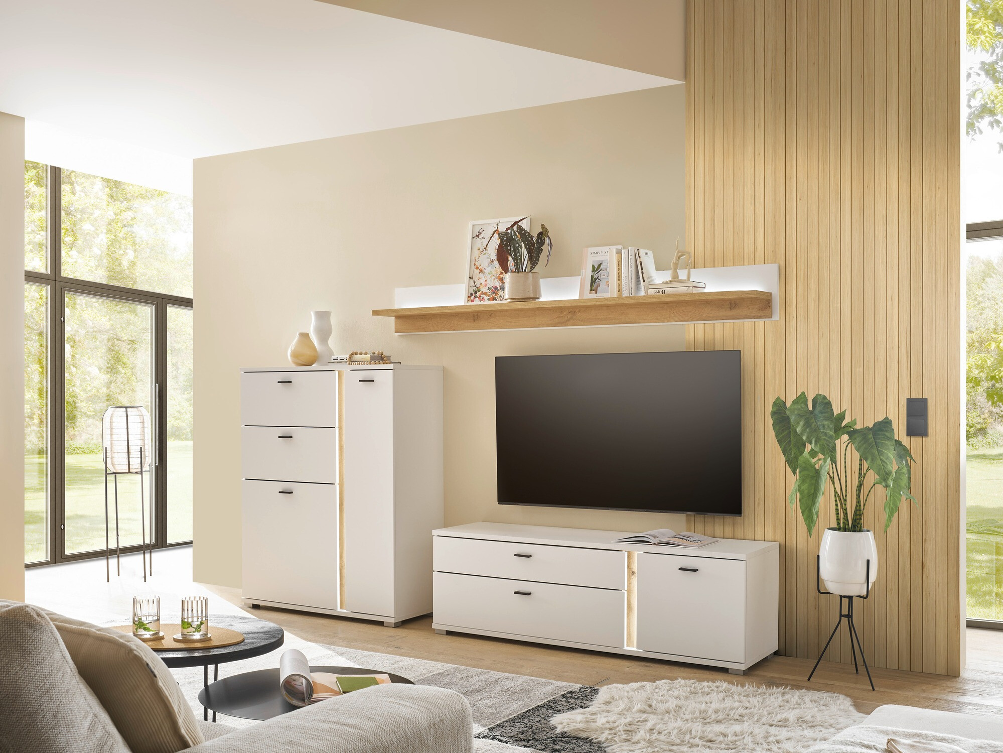 Parete attrezzata Avimavi 119 (Bianco + Quercia di Wotan)