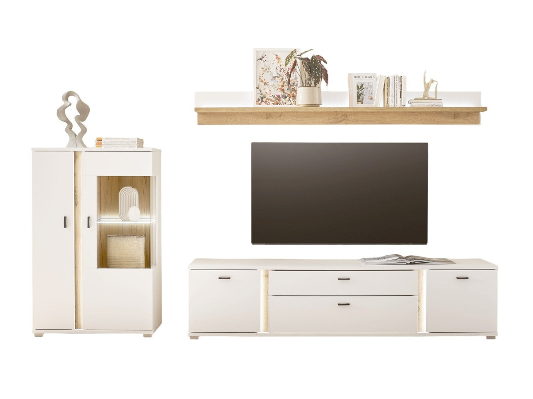 Parete attrezzata Avimavi 114 (Bianco + Quercia di Wotan)