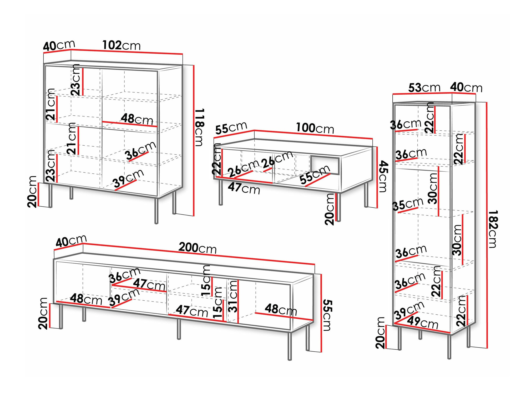 Parete attrezzata Flosoru 109 (Nero)